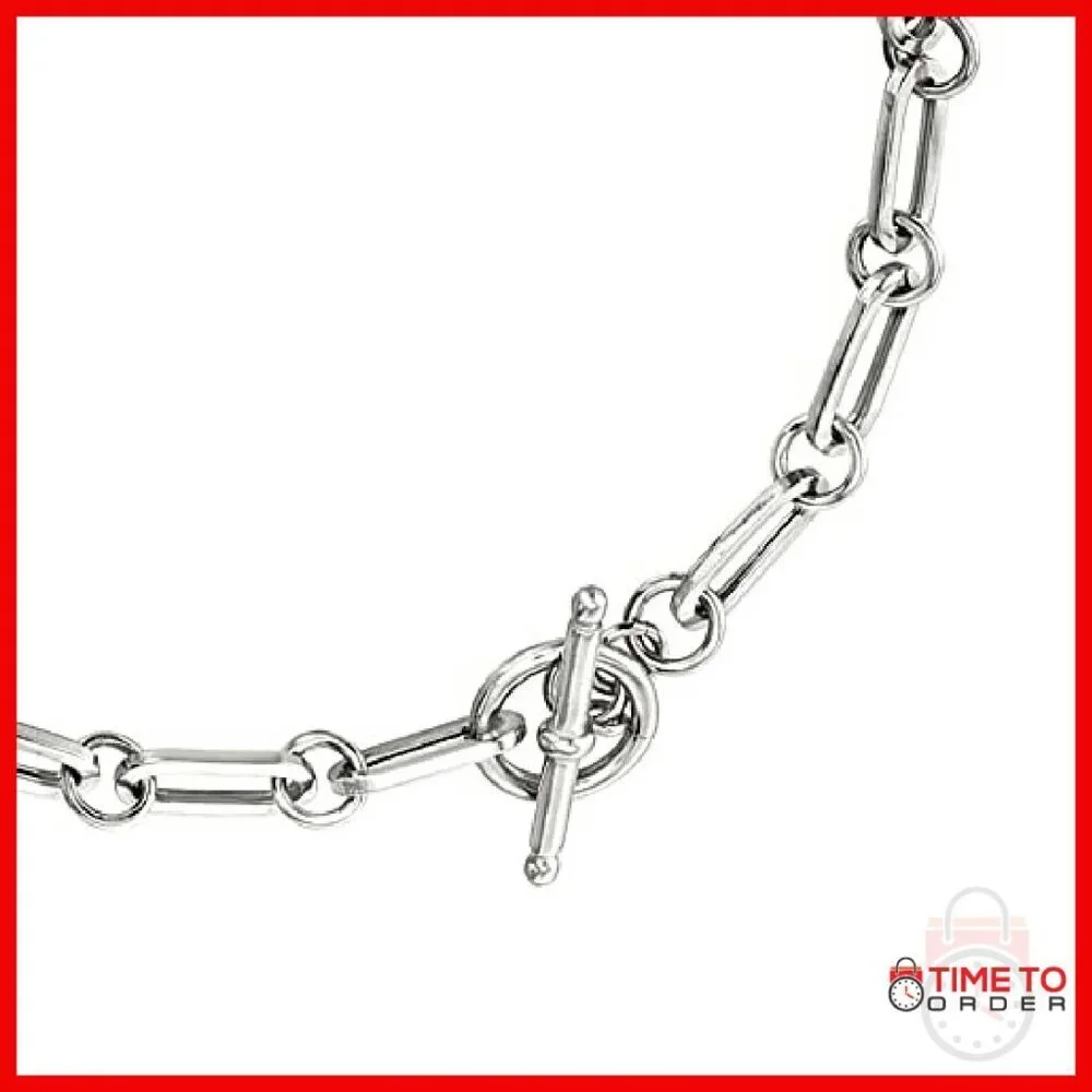 Sterling Silver Paper Clip Link Toggle Necklace 16 Inch